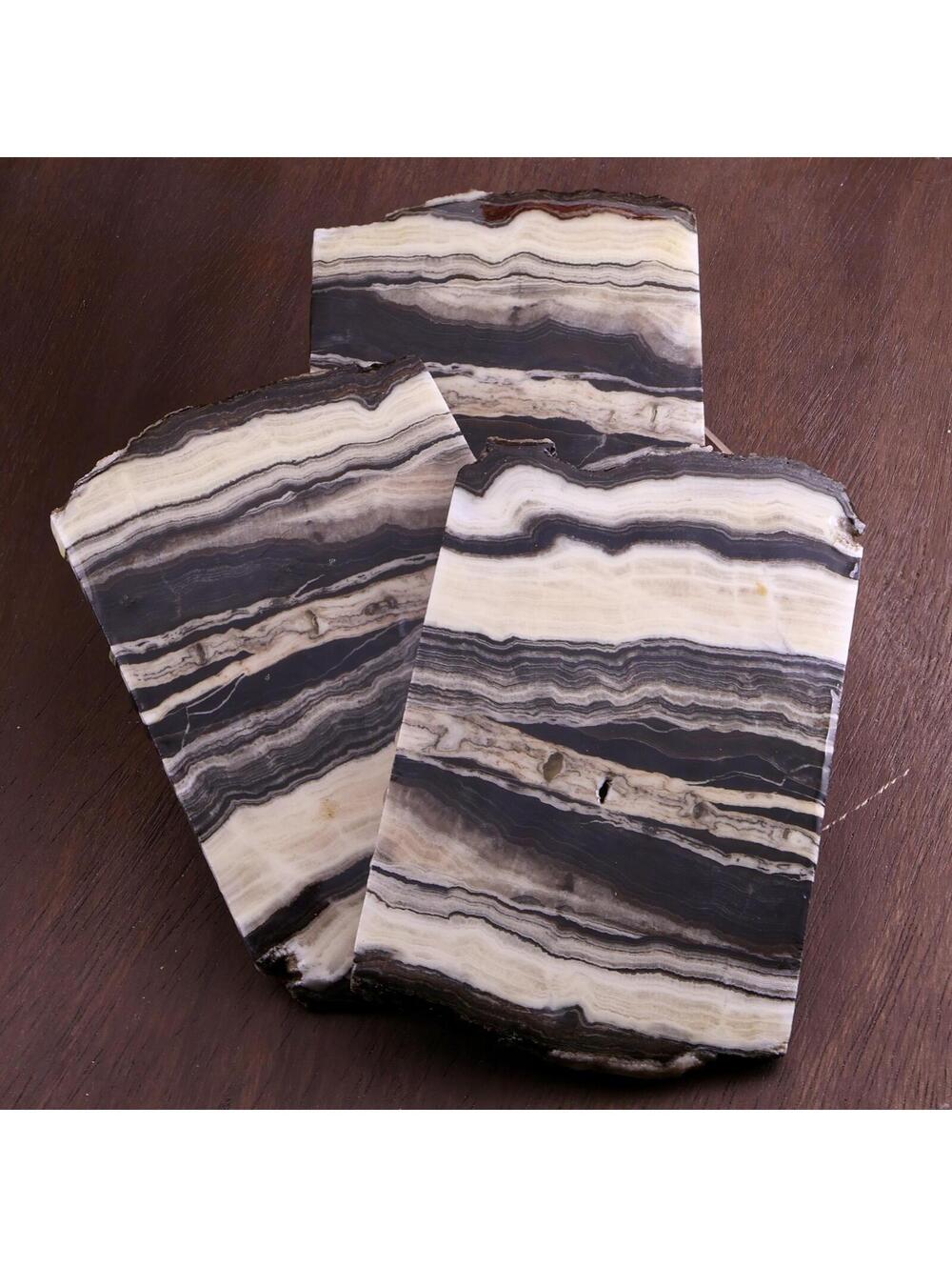Polished Zebra Calcite Slab Natural Banded Crystal Trivet & Display Piece